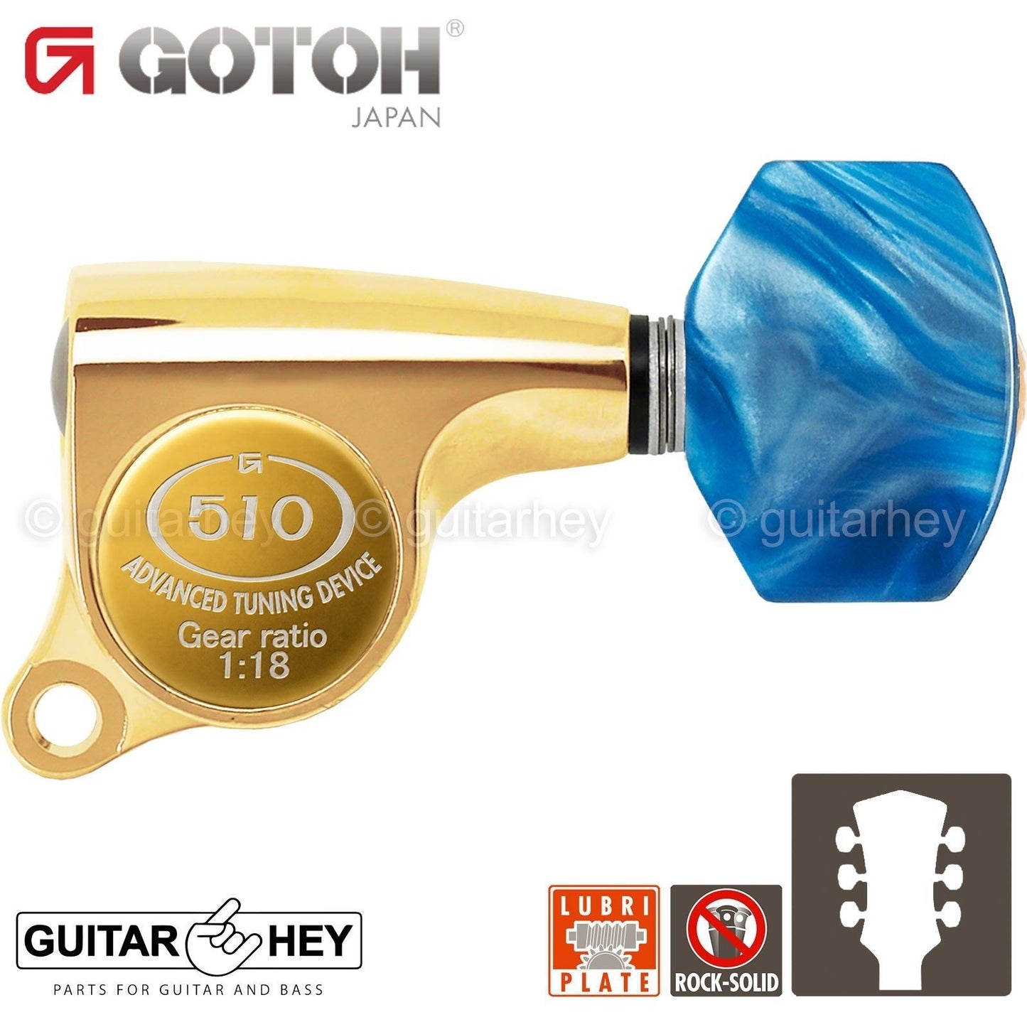 NEW Gotoh SGS510Z-P9 L3+R3 Set Mini Tuners BLUE Buttons 1:18 Ratio 3x3 - GOLD