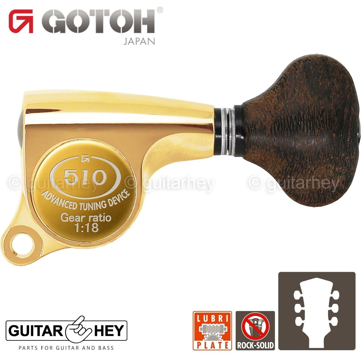 NEW Gotoh SGS510Z-ZS5 L3+R3 Set Mini Tuners Small Buttons 1:18 Ratio 3x3 - GOLD
