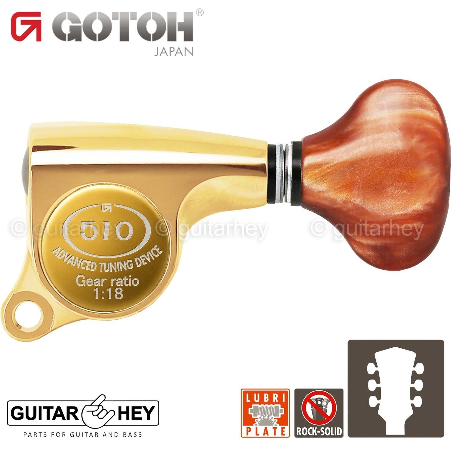 NEW Gotoh SGS510Z-CS5 L3+R3 Set Mini Tuners Small Buttons 1:18 Ratio 3x3 - GOLD