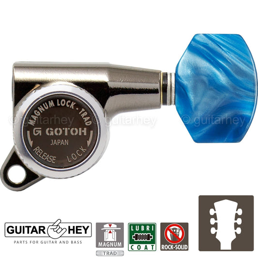 NEW Gotoh SG381-P9 MGT Locking Tuners L3+R3 SMALL BLUE Buttons 3x3, COSMO BLACK