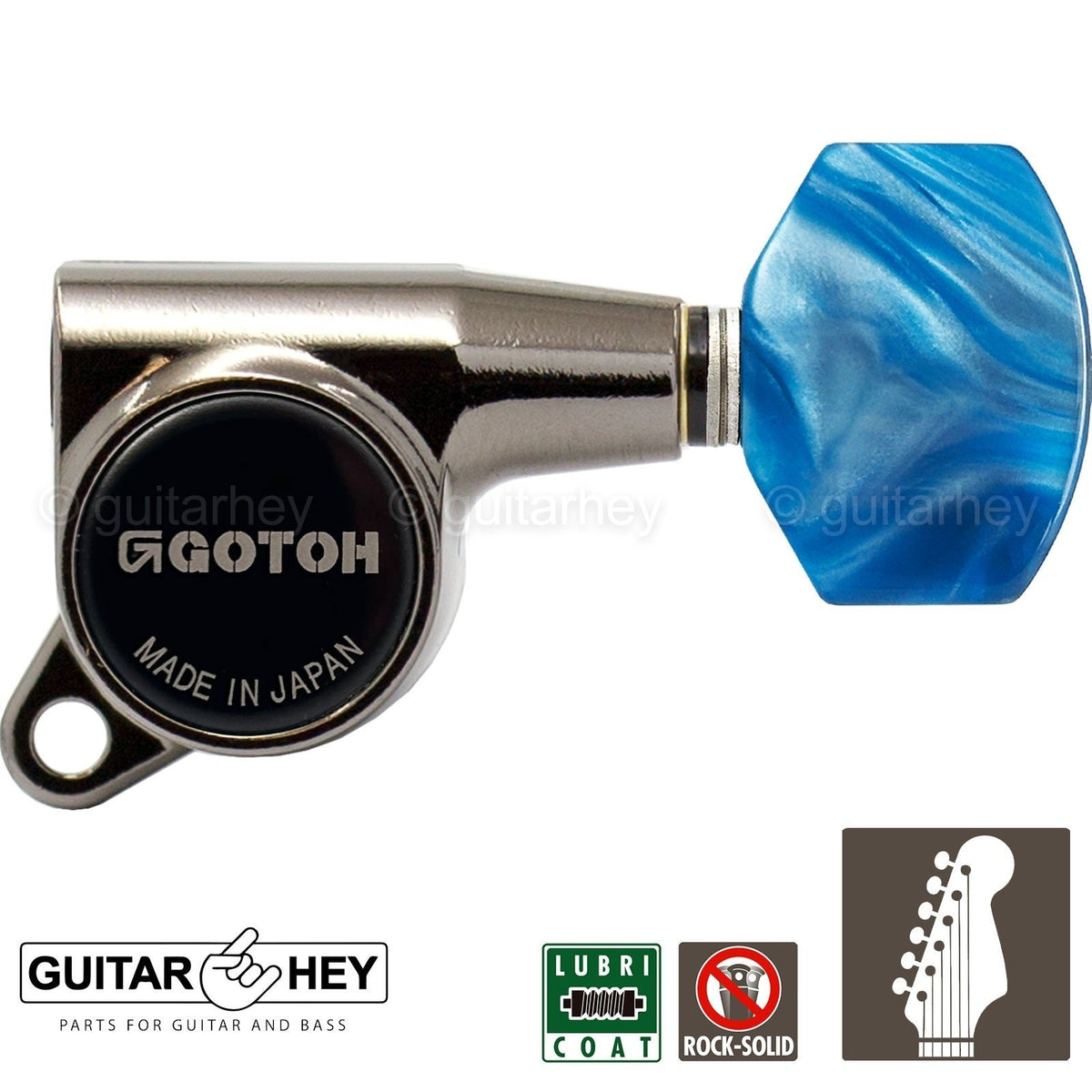 NEW Gotoh SG381-P9 Tuning Keys 6 in line BLUE Buttons 16:1 Ratio - COSMO BLACK