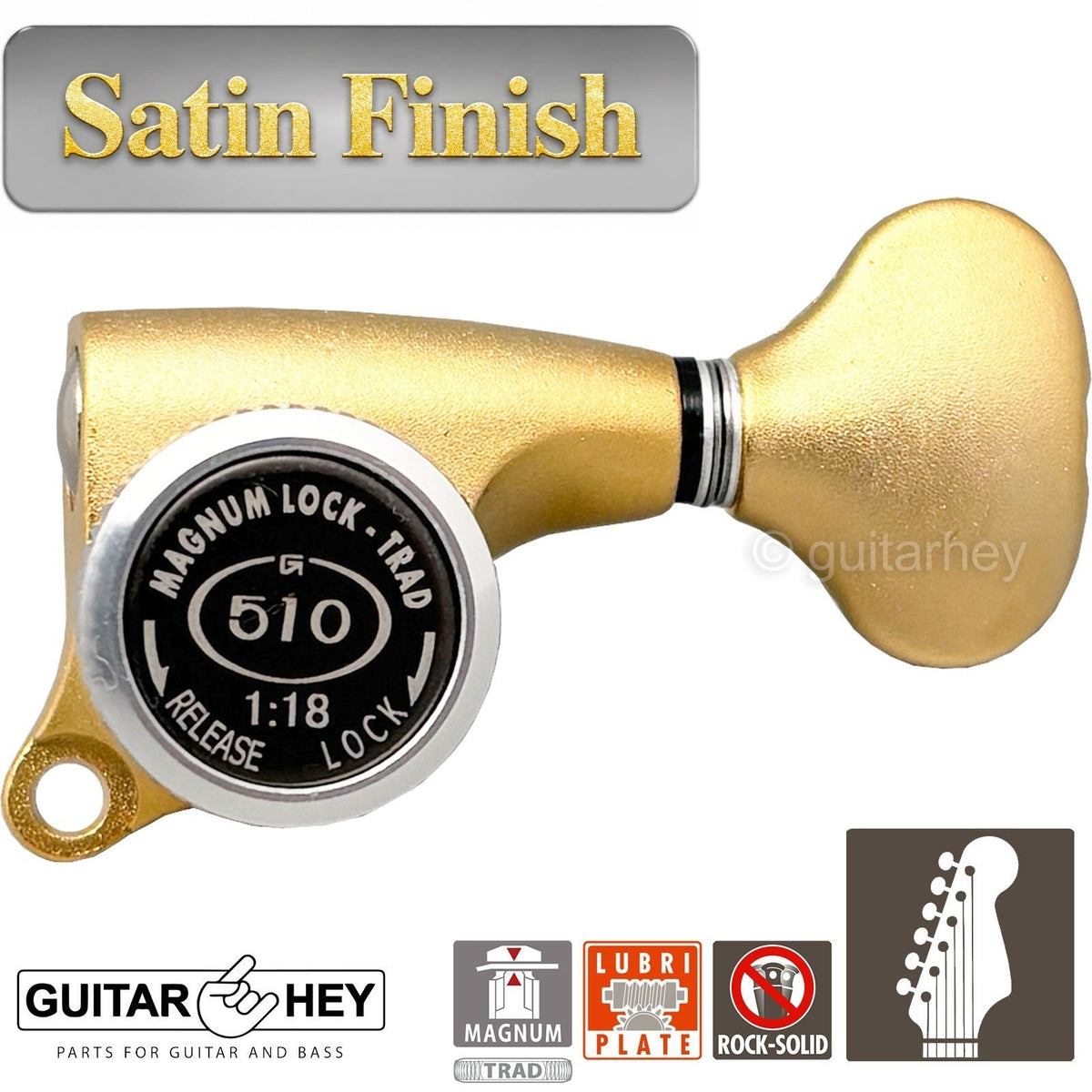 NEW Gotoh SGS510Z-S5 MGT 6 in line Locking Tuners Set w/ 18:1 Ratio - GOLD SATIN