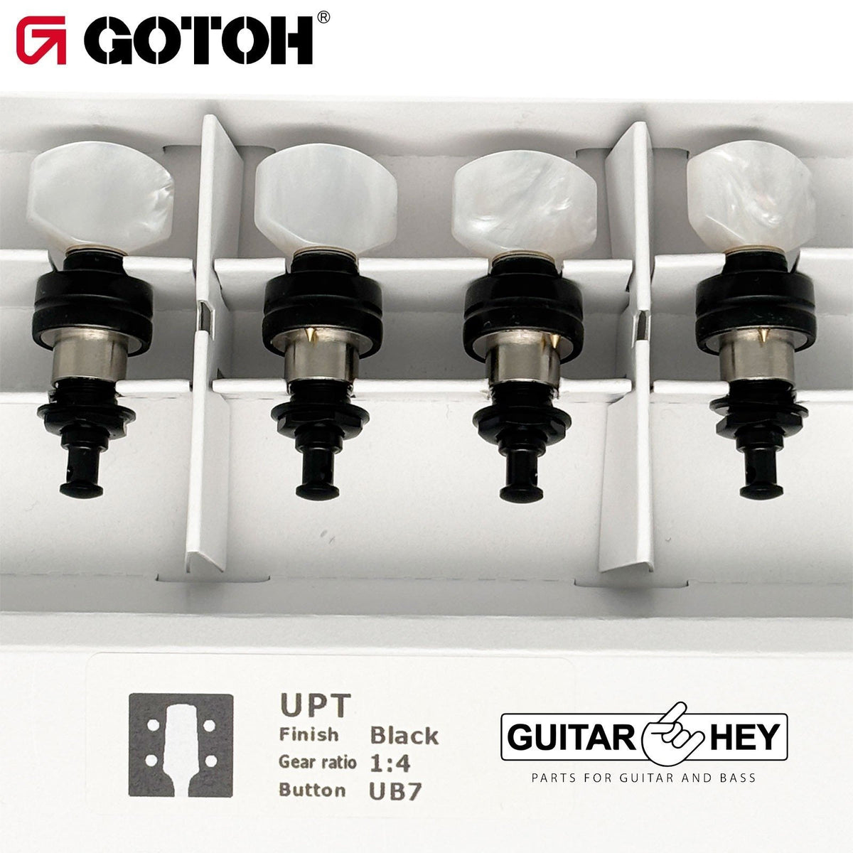 NEW Gotoh UPT-UB7 Sealed Planetary Ukulele Tuning (4) Keys PEARL Buttons - BLACK