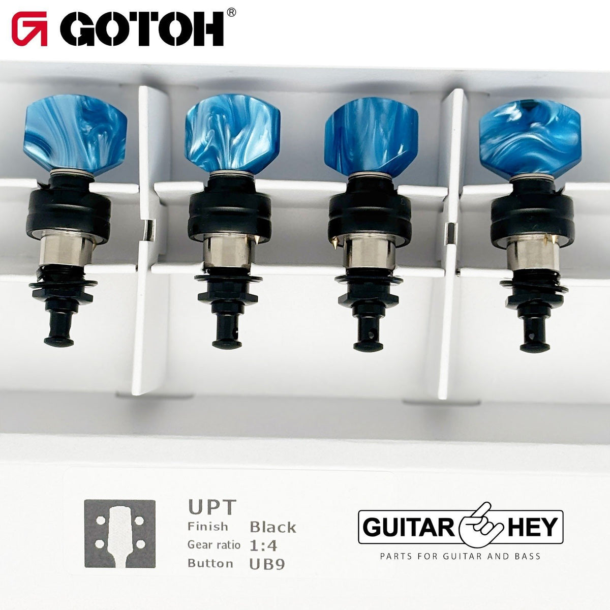 NEW Gotoh UPT-UB9 Sealed Planetary Ukulele Tuning (4) Keys BLUE Buttons - BLACK