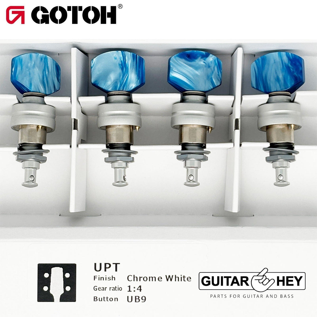 NEW Gotoh UPT-UB9 Sealed Planetary Ukulele Tuning BLUE Buttons - SATIN CHROME