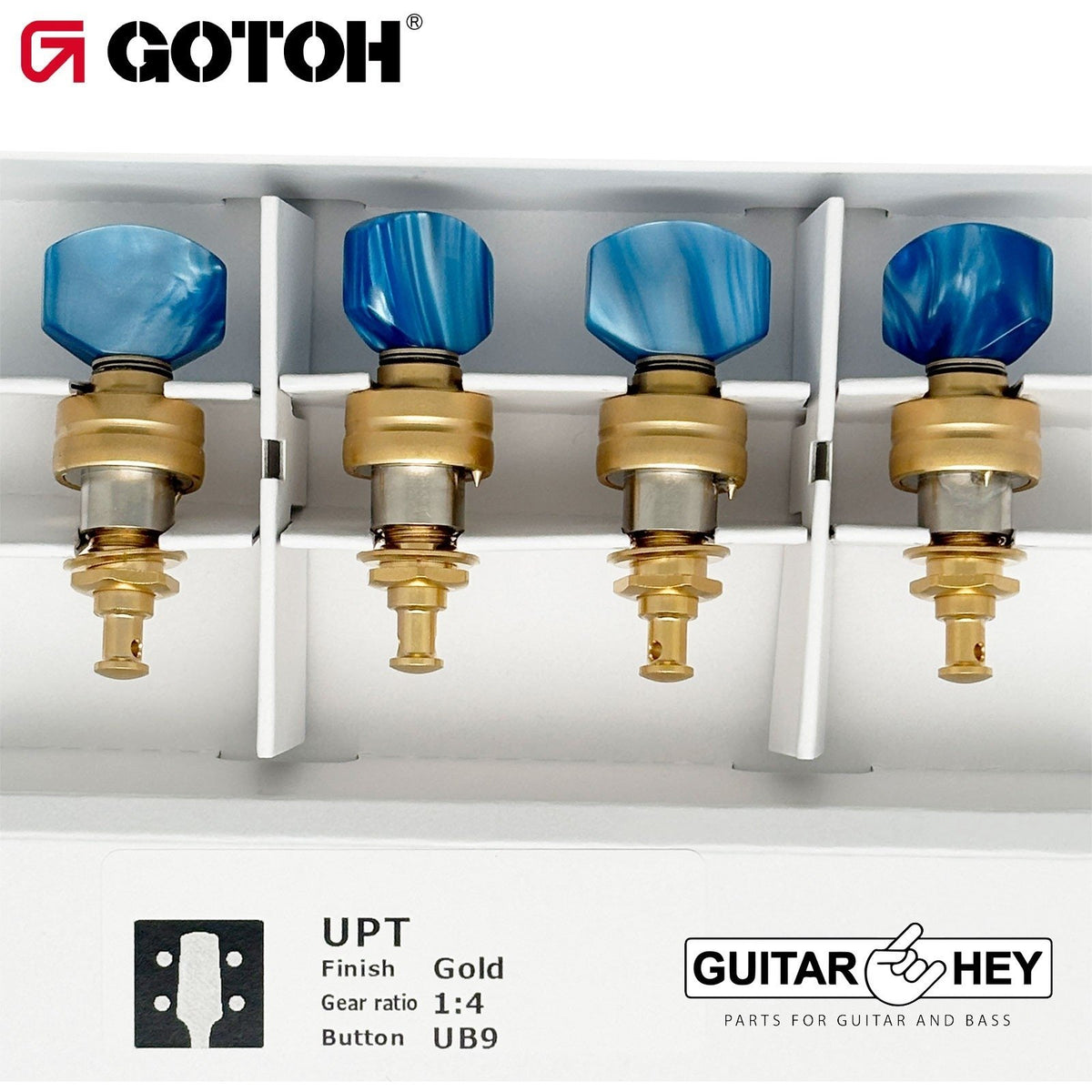 NEW Gotoh UPT-UB9 Sealed Planetary Ukulele 4 Keys Tuning BLUE Buttons - GOLD