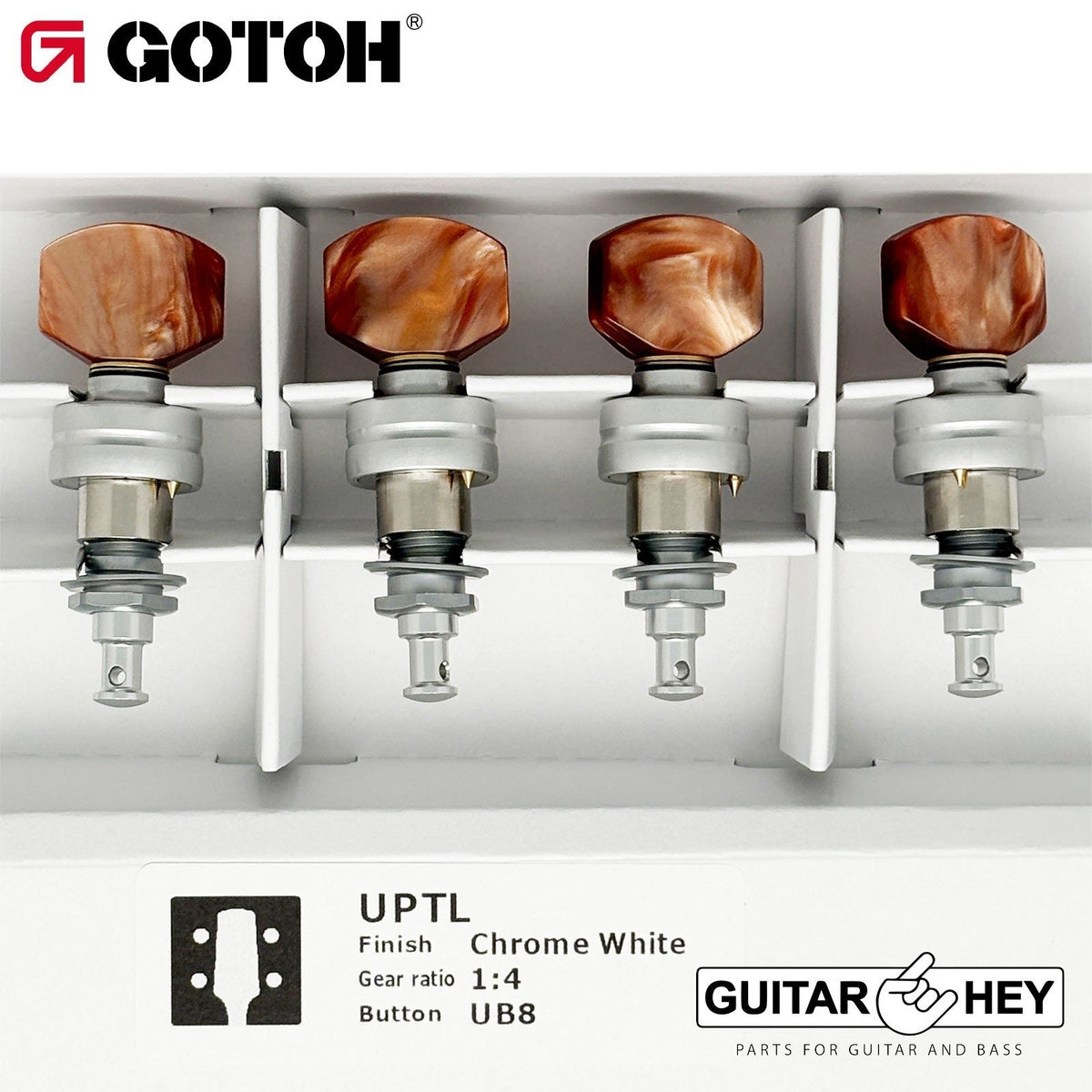 NEW Gotoh UPTL-UB8 Sealed Planetary Ukulele LONG Tuning AMBER - SATIN CHROME