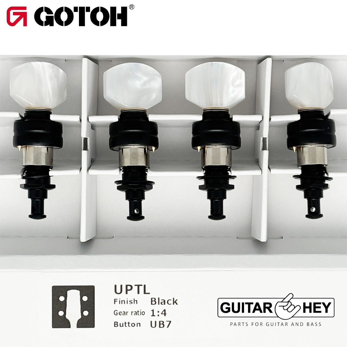 NEW Gotoh UPTL-UB7 Sealed Planetary Ukulele LONG Tuning PEARL Buttons - BLACK