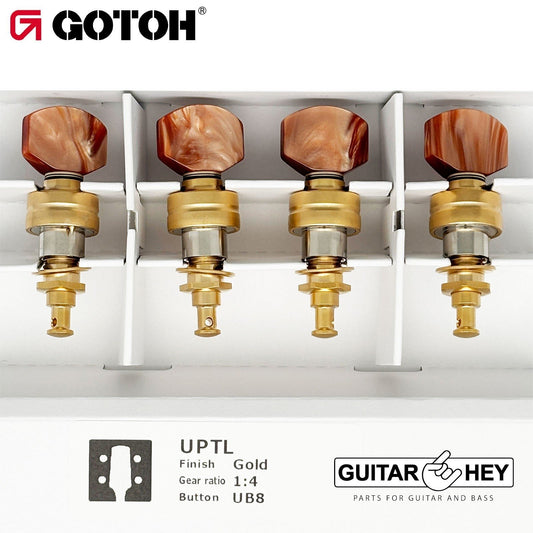 NEW Gotoh UPTL-UB8 Sealed Planetary Ukulele LONG Tuning AMBER Buttons - GOLD