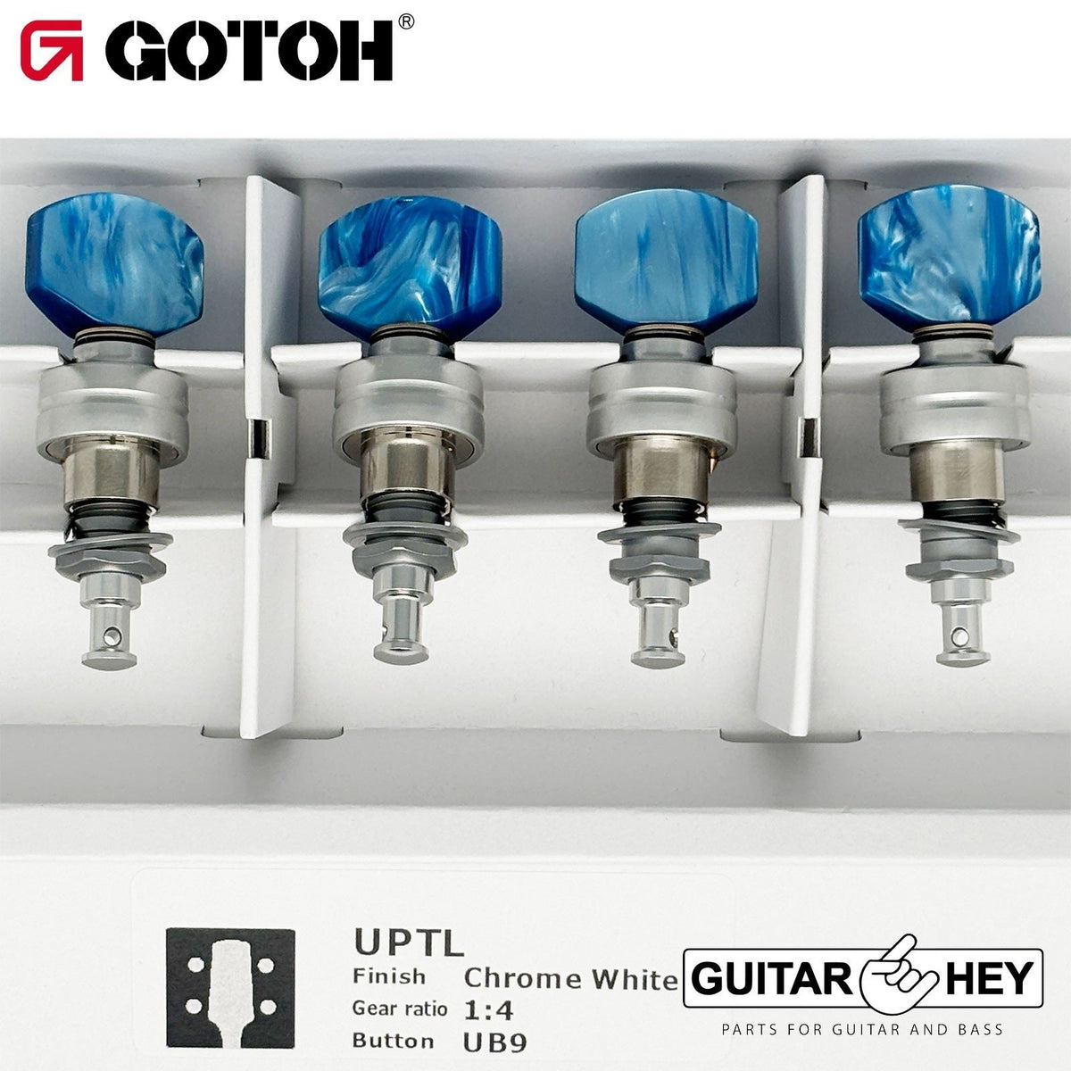 NEW Gotoh UPTL-UB9 Sealed Planetary Ukulele LONG Tuning BLUE - SATIN CHROME