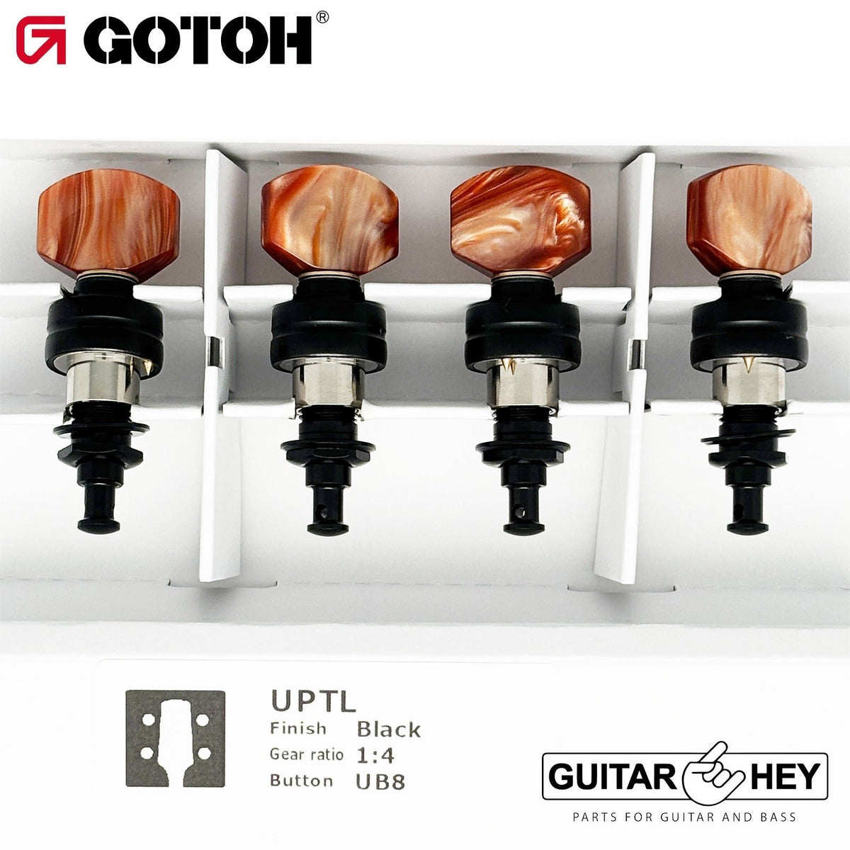 NEW Gotoh UPTL-UB8 Sealed Planetary Ukulele LONG Tuning AMBER Buttons - BLACK