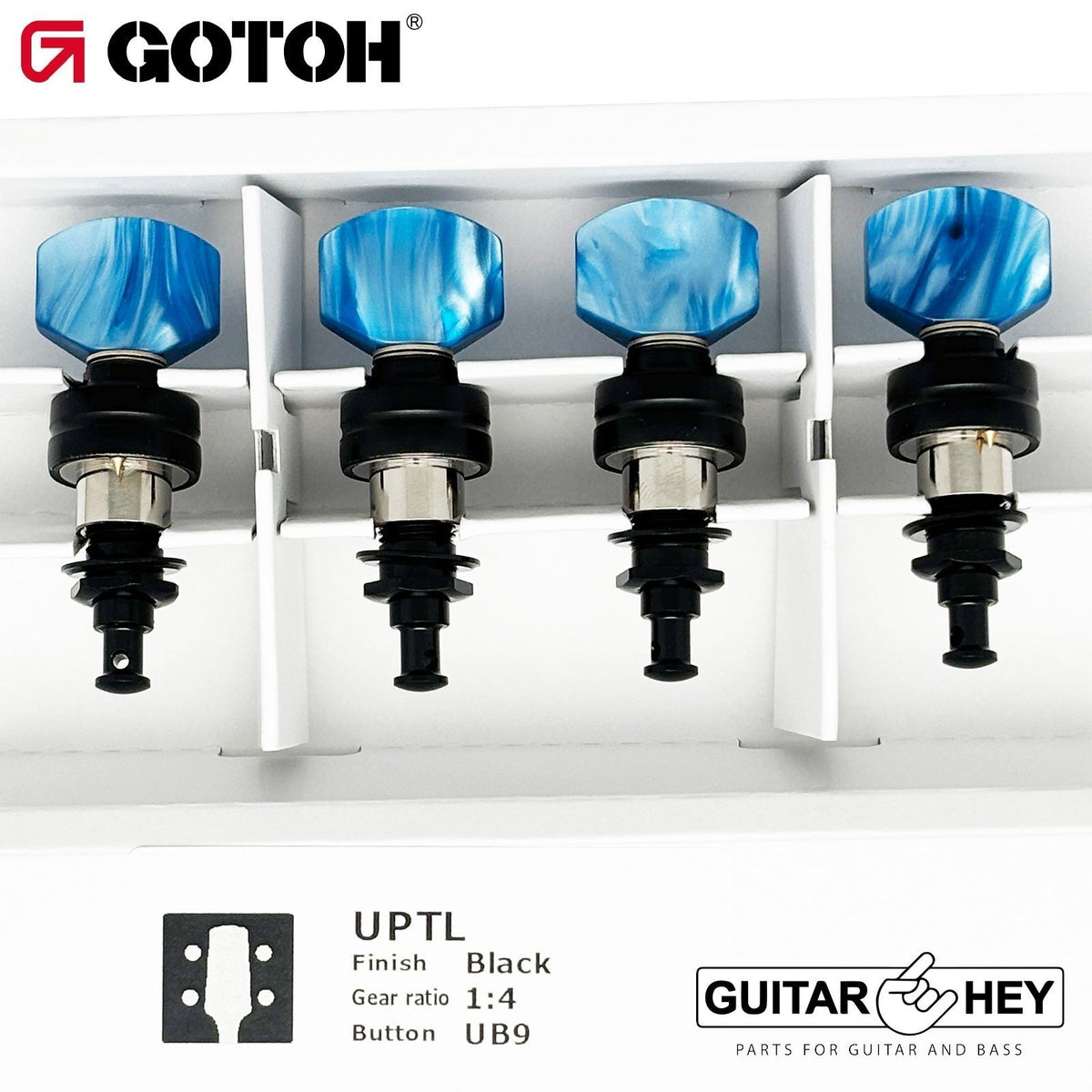 NEW Gotoh UPTL-UB9 Sealed Planetary Ukulele LONG Tuning BLUE Buttons - BLACK