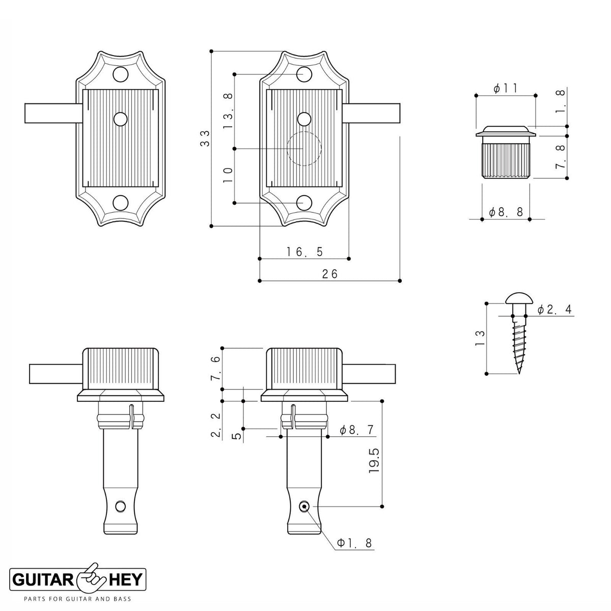 NEW Gotoh SD510-05M Tuning Keys Set Oval Buttons C-A-R-D & Screws - 3x3 - NICKEL