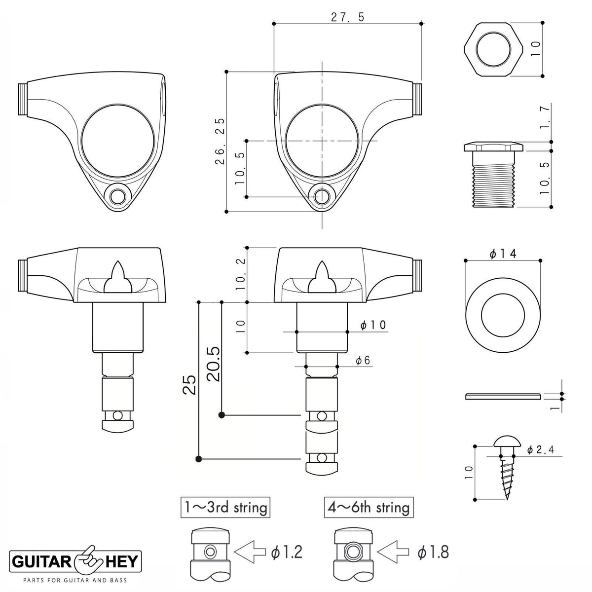NEW Gotoh SGV510Z-P9 HAPM L3+R3 Locking Tuners Adjust. Post Height 3x3 - CHROME