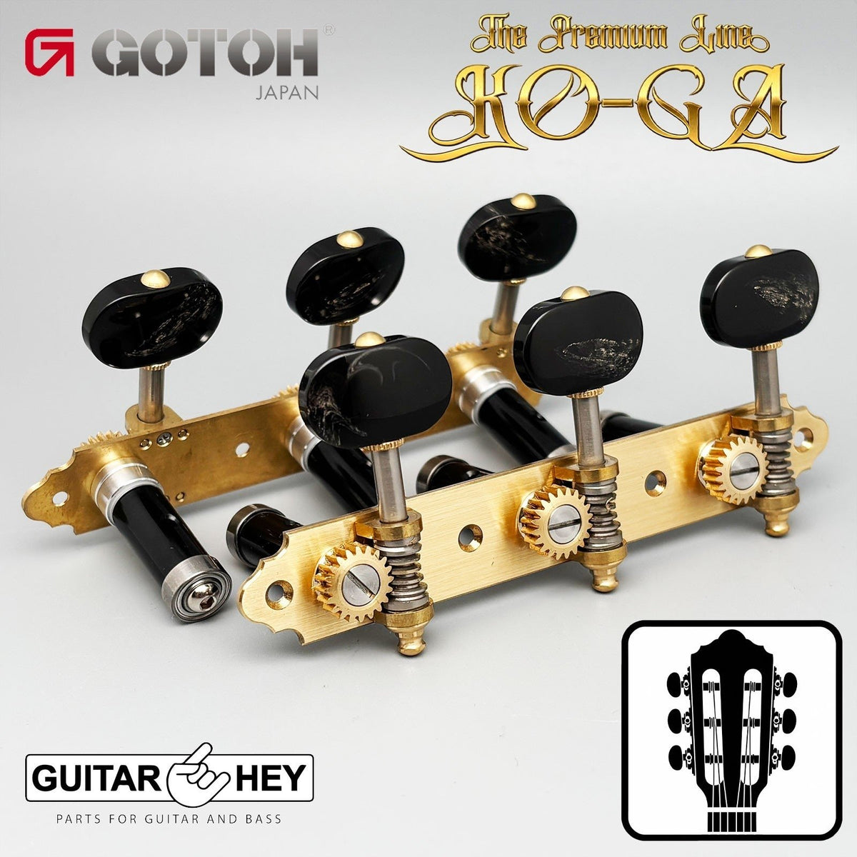 Gotoh KG03-BB Luxury Classical Guitar Tuners Premium BRASS - HAIRLINE FINISH