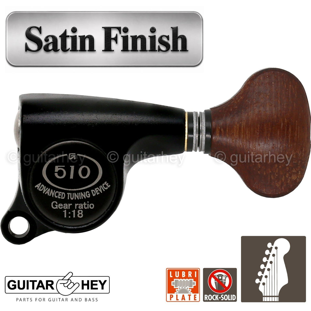 NEW Gotoh SGS510Z-GS5 6 in Line Set Mini Tuners Advanced Keys 18:1 - BLACK SATIN