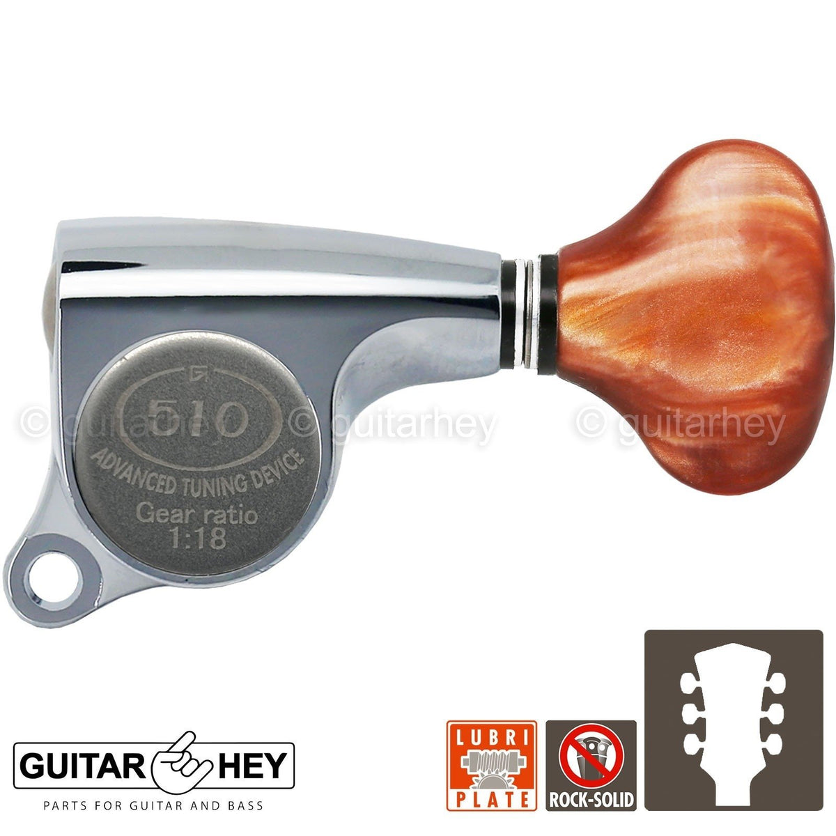 NEW Gotoh SGS510Z-CS5 L3+R3 Set Mini Tuners AMBER Buttons 1:18 Ratio 3x3, CHROME