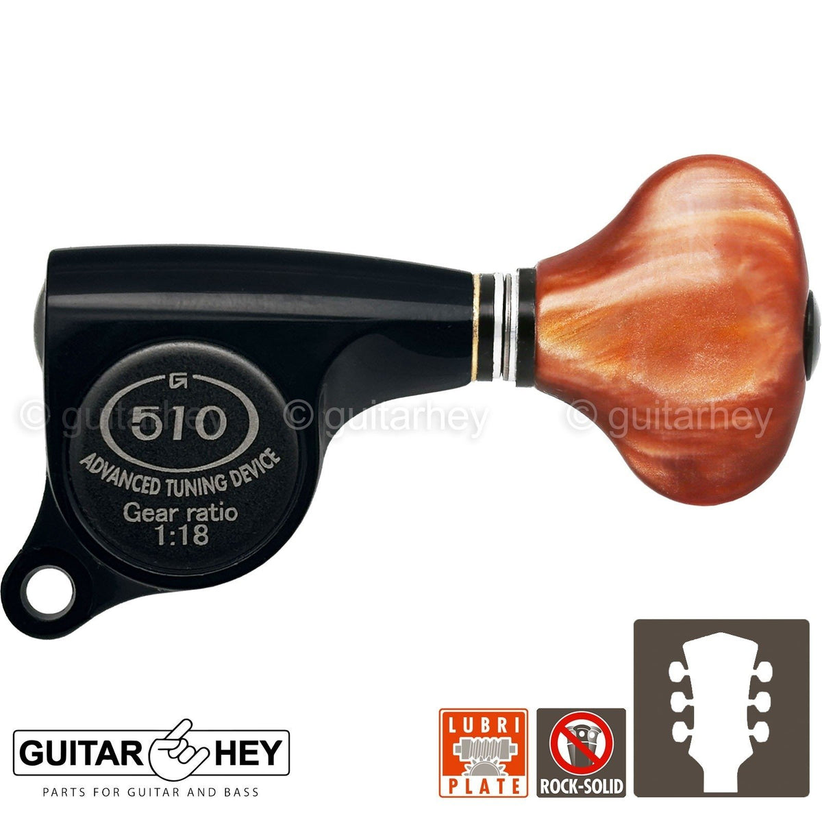 NEW Gotoh SGS510Z-CS5 L3+R3 Set Mini Tuners AMBER Buttons 1:18 Ratio 3x3 - BLACK