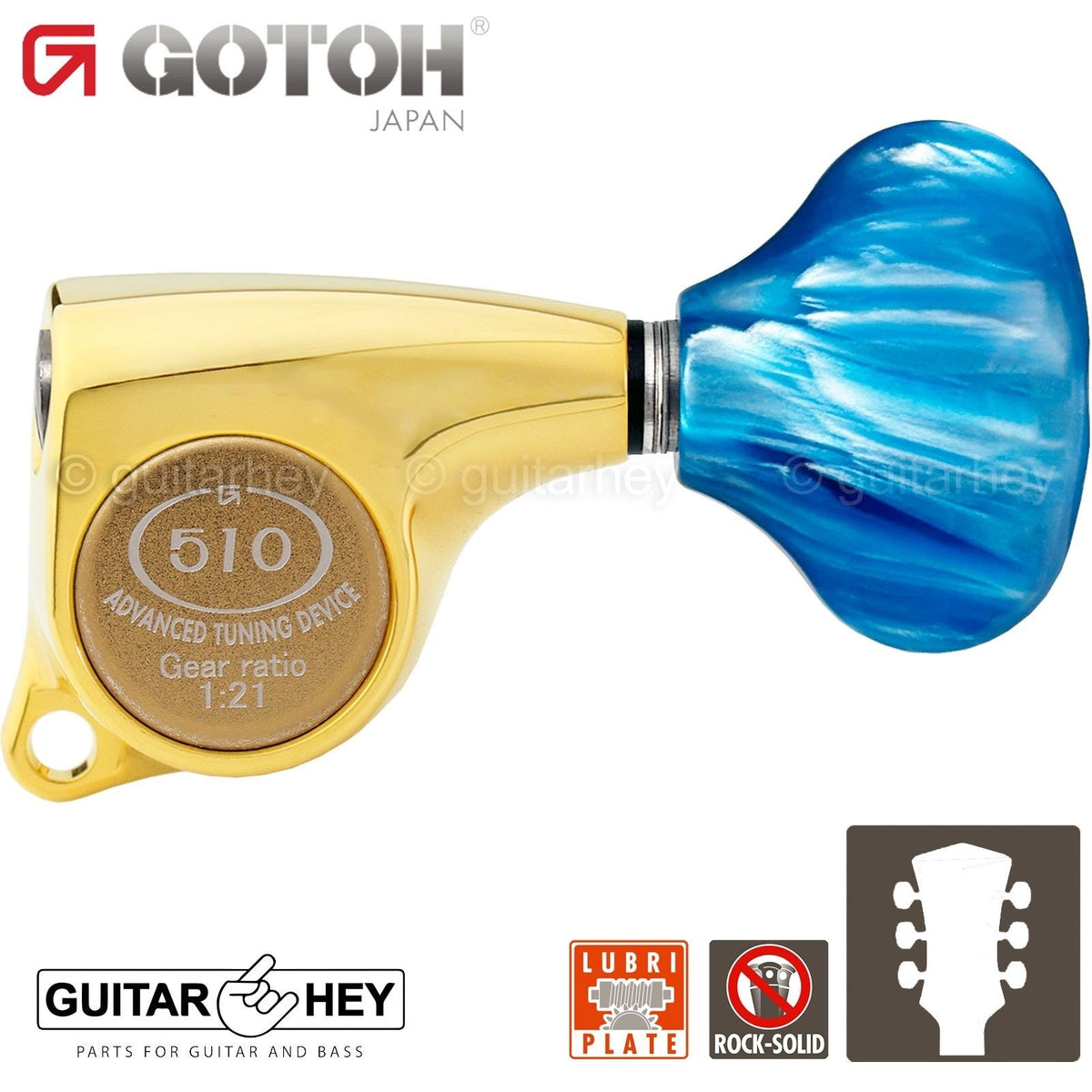 NEW Gotoh SGL510Z-QL5 L3+R3 Tuners Set Large Buttons 1:21 Gear Ratio 3x3 - GOLD