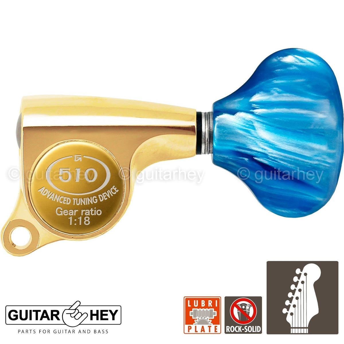 NEW Gotoh SGS510Z-QL5 L3+R3 Set Mini Tuners BLUE Buttons 1:18 Ratio 3x3 - GOLD