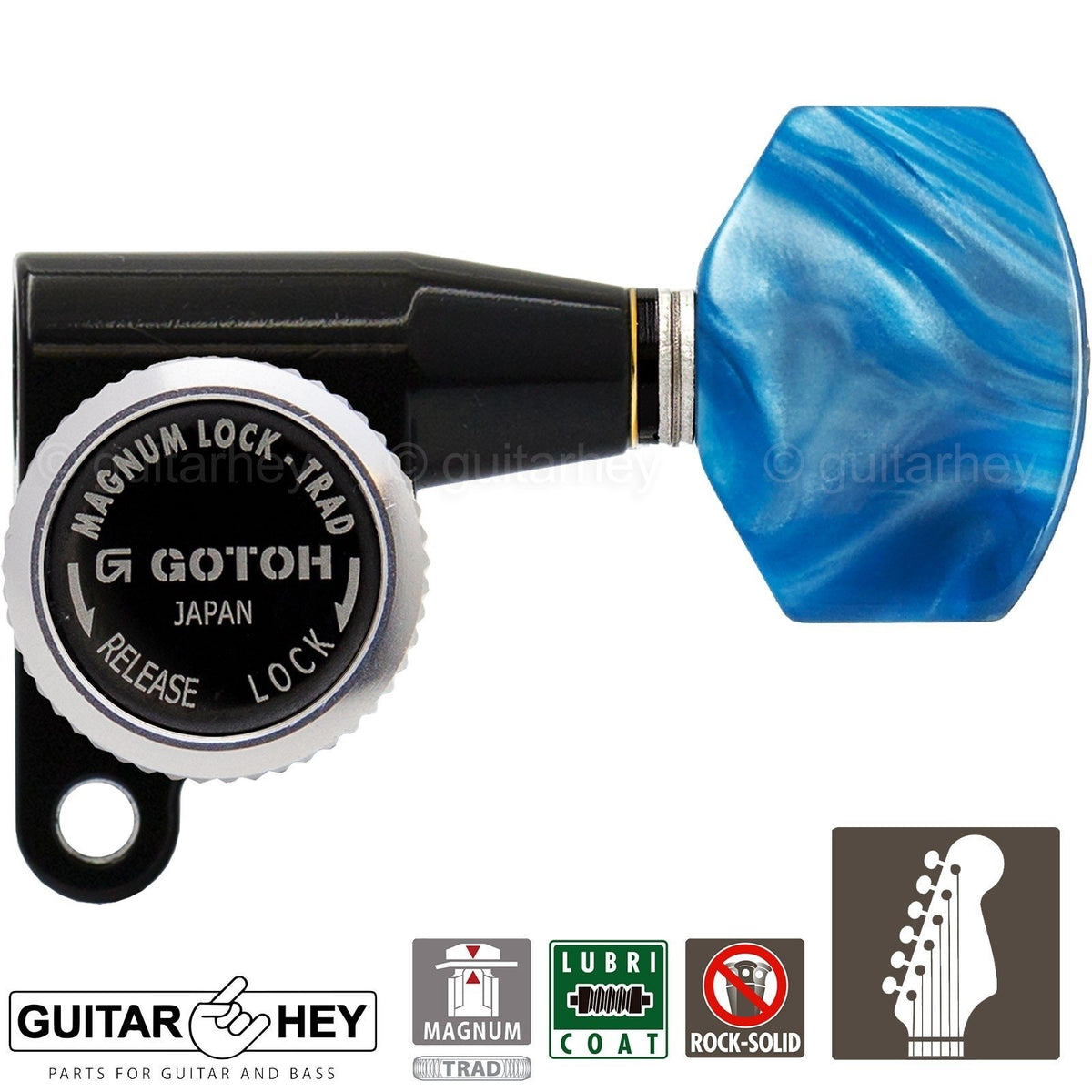 NEW Gotoh SG360-P9 MGT 6-in-line LOCKING Tuners Set MINI Right Handed - BLACK