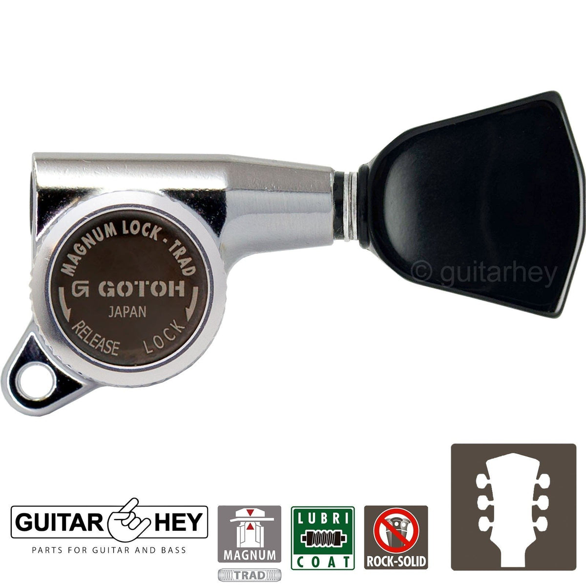 NEW Gotoh SG381-P4B MGT Locking Tuning Keys w/ Keystone Buttons Set 3x3 - CHROME