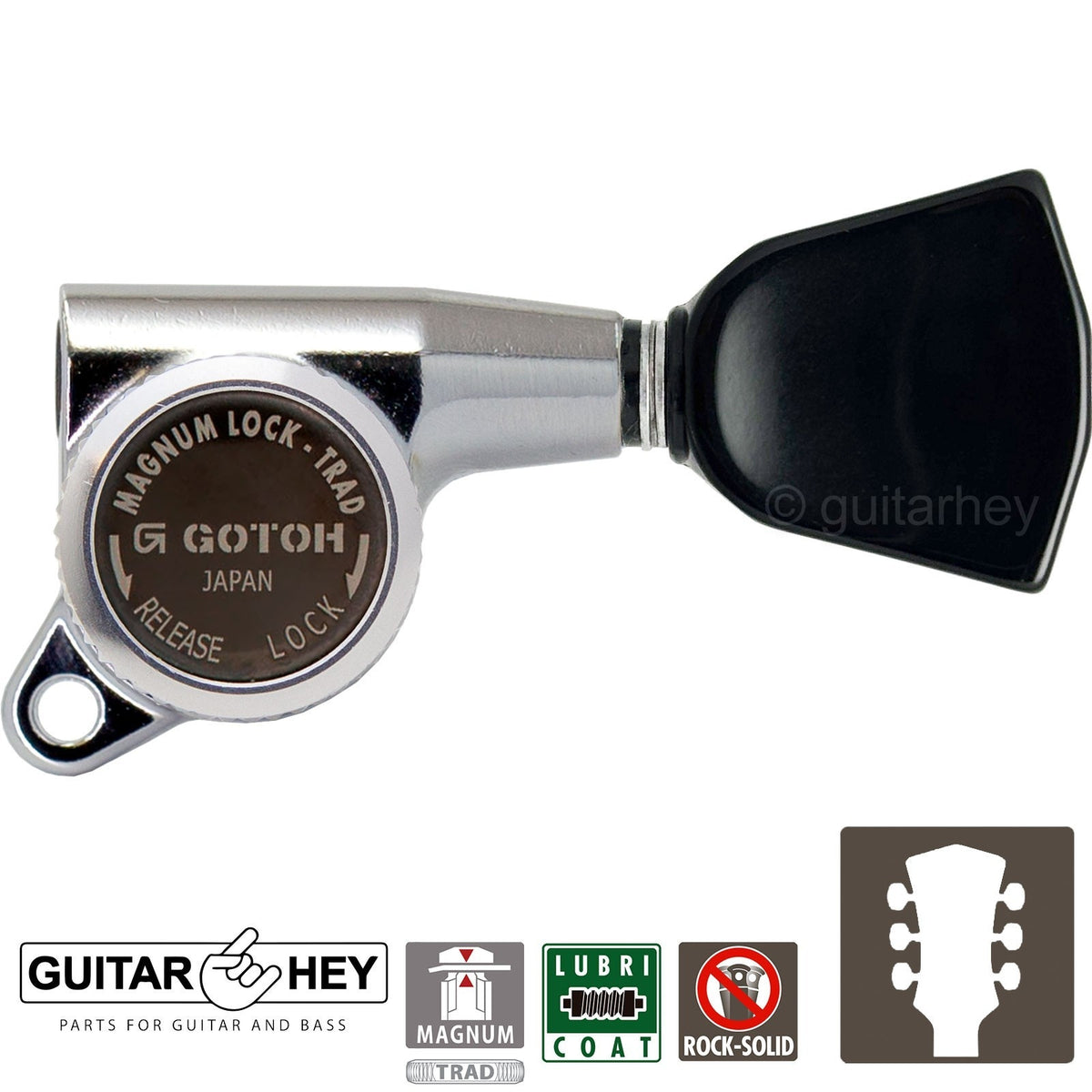 NEW Gotoh SG381-P4B MGT Locking Tuning Keys w/ Keystone Buttons Set 3x3 - CHROME