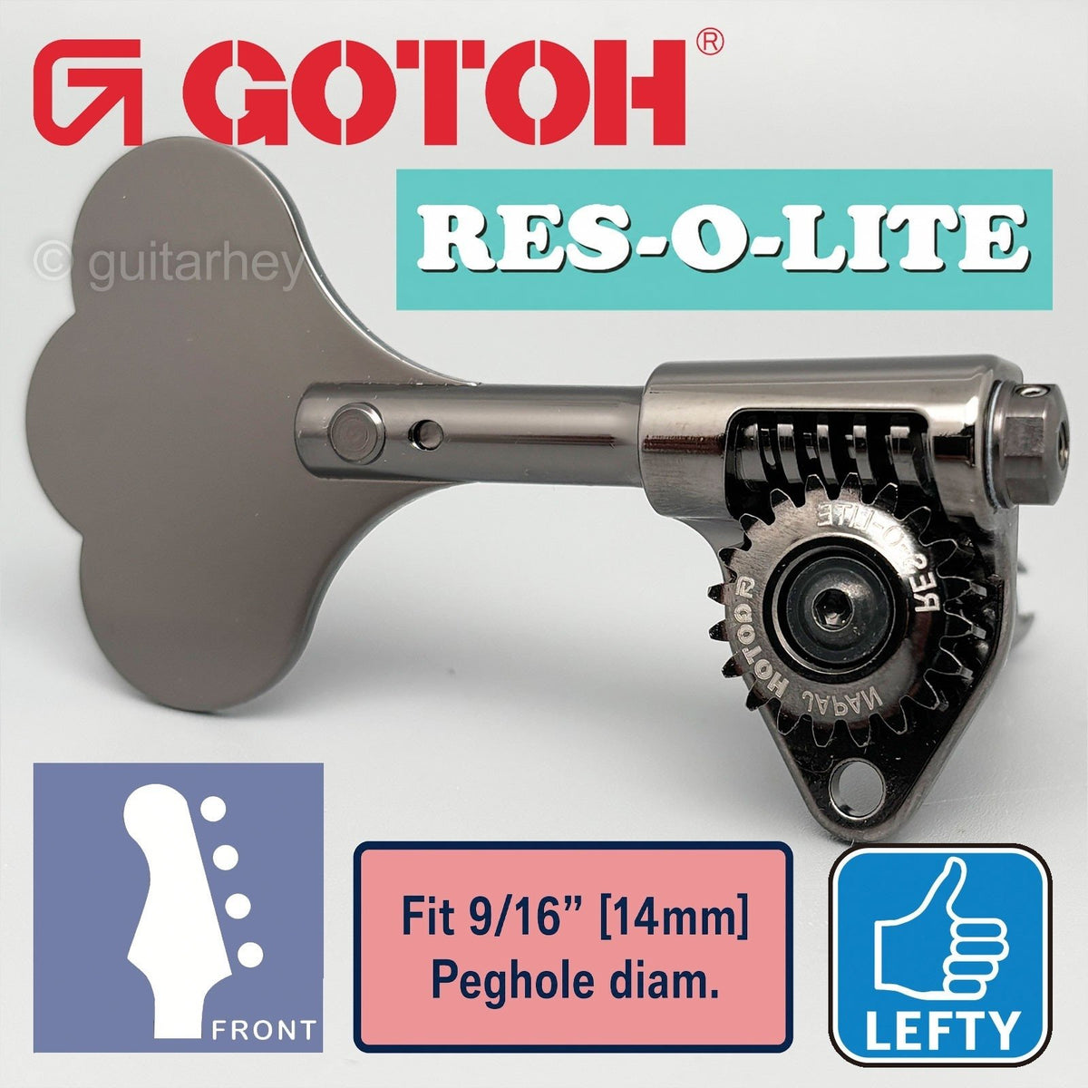 NEW Gotoh GRL510C-9 Bass 4-LEFTY Tuners SET 9/16" [14mm] RES-O-LITE, COSMO BLACK