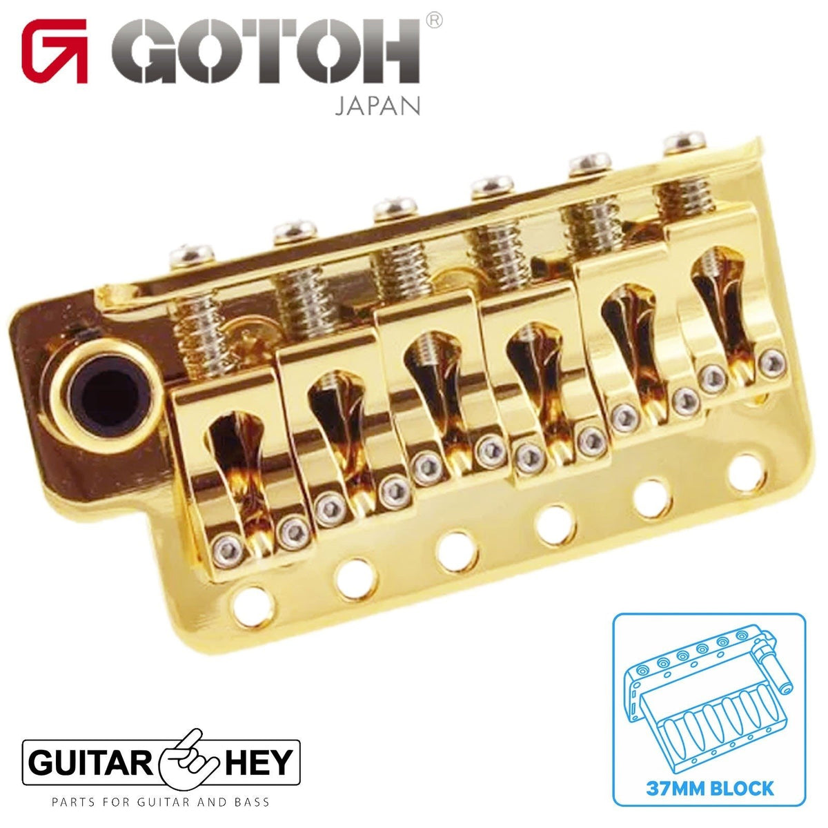 Gotoh 510T-BS2 Non-locking 6-point Tremolo Bridge Brass Saddles 37mm Block, GOLD