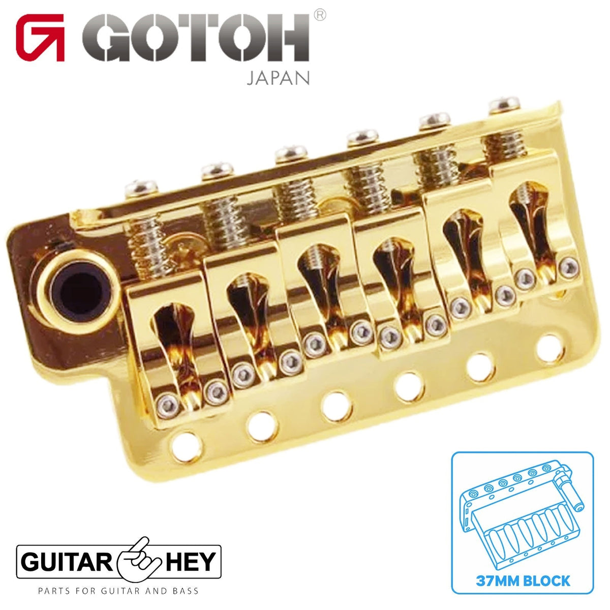 Gotoh 510T-BS2 Non-locking 6-point Tremolo Bridge Brass Saddles 37mm Block, GOLD