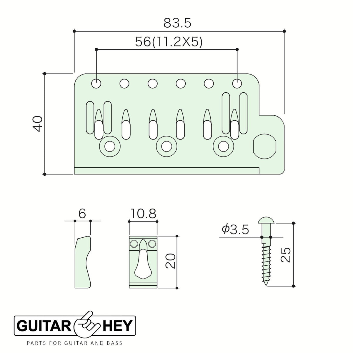 Gotoh 510T-BS2 Non-locking 6-point Tremolo Bridge Brass Saddles 37mm Block, GOLD