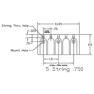 NEW Hipshot 5A500AC 5-String A Style Aluminum Bass Bridge .750" Spacing - CHROME