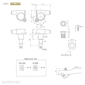 NEW Gotoh SG381-01 MG Magnum LOCKING Keys w/ LARGE Buttons 3x3 Set - BLACK