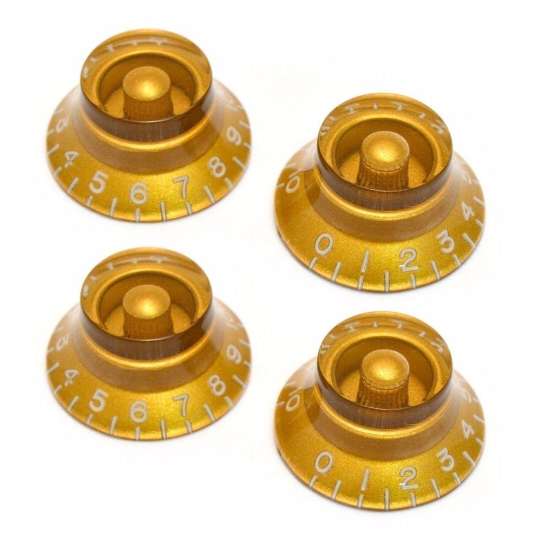 Set of 4 EMBOSSED Bell Knobs For Gibson® USA & CTS Split Shaft Pots Top Hat GOLD