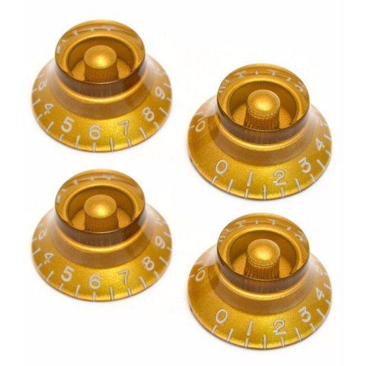 Set of 4 EMBOSSED Bell Knobs For Gibson® USA & CTS Split Shaft Pots Top Hat GOLD