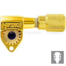 Carregar imagem no visualizador da galeria, NEW Hipshot CLASSIC OPEN-GEAR Tuners L3+R3 Set w/ KNURLED Buttons 3x3 - GOLD