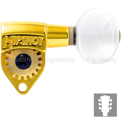 NEW Hipshot CLASSIC OPEN-GEAR Tuners L3+R3 Set OVAL PEARLOID Buttons 3x3 - GOLD