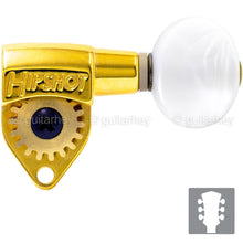 Load image into Gallery viewer, NEW Hipshot CLASSIC OPEN-GEAR Tuners L3+R3 Set OVAL PEARLOID Buttons 3x3 - GOLD