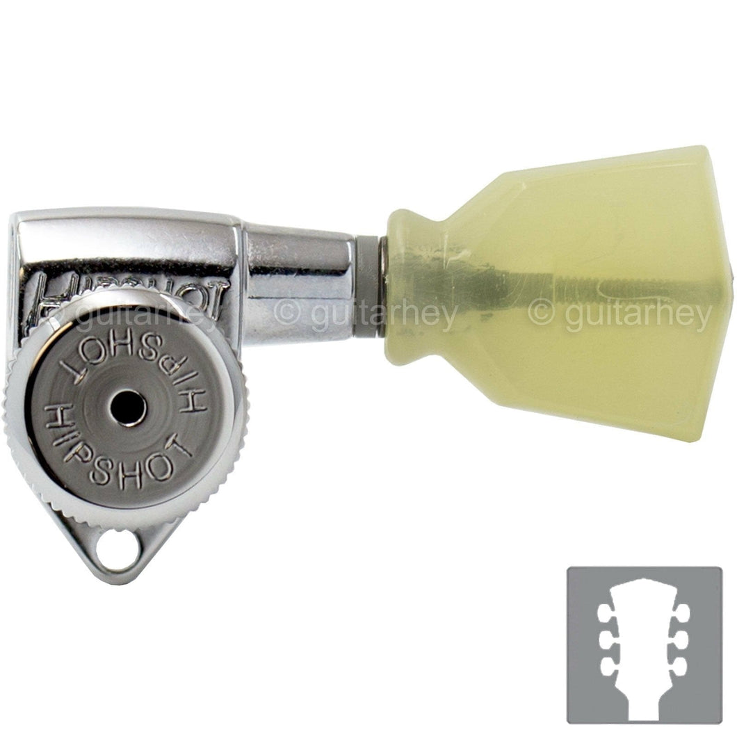 NEW Hipshot Grip-Lock LOCKING TUNERS Keystone PEARL Buttons 3x3 Set - CHROME