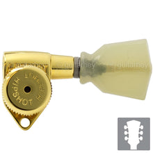 Load image into Gallery viewer, NEW Hipshot Grip-Lock LOCKING TUNERS Keystone PEARL Buttons 3x3 Set - GOLD