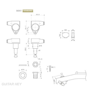 NEW Gotoh SG301-07 Tuners L3+R3 Guitar Tuning Keys Set 3x3 - BLACK