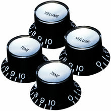 Load image into Gallery viewer, NEW Set 4 BLACK Bell Top Hat KNOBS Silver Reflector for Gibson 1/4&quot; Tone Volume