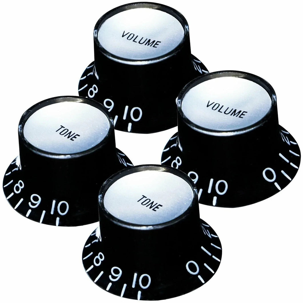 NEW Set 4 BLACK Bell Top Hat KNOBS Silver Reflector for Gibson 1/4