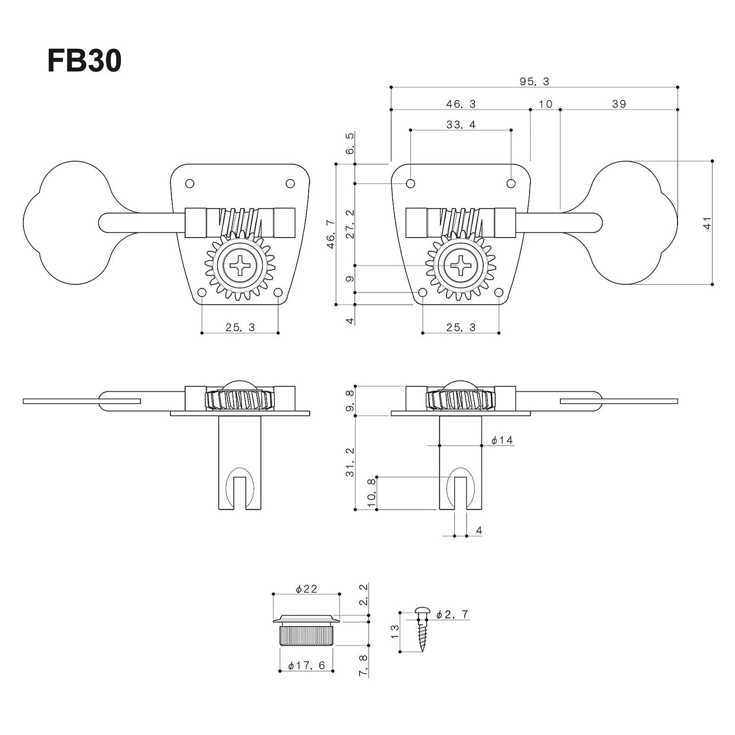 NEW Gotoh FB30 4 In-Line Clover Leaf Bass Tuners Vintage Fender Style - GOLD
