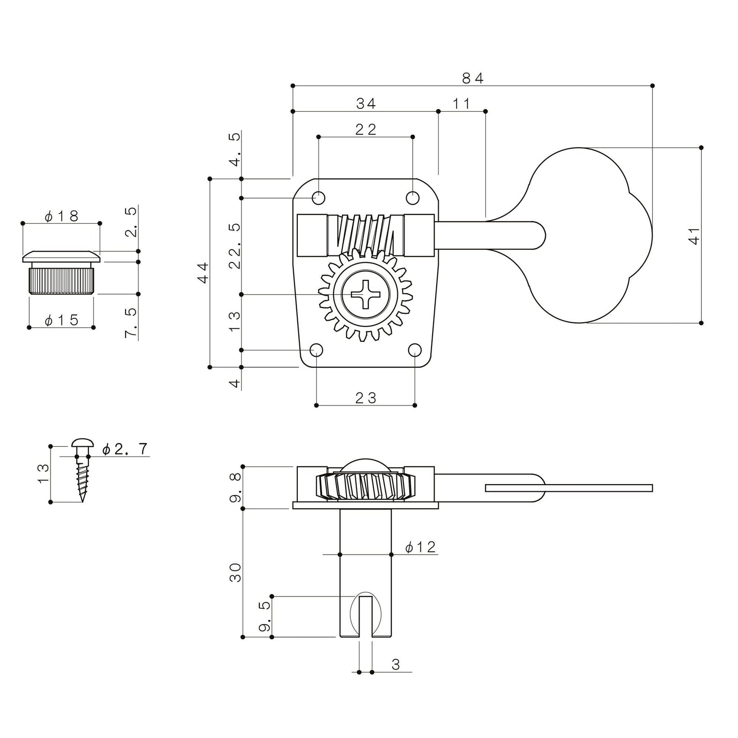 NEW Gotoh GB10 4 In-Line Bass Tuners for Fender Mustang Aerodyne - COSMO BLACK