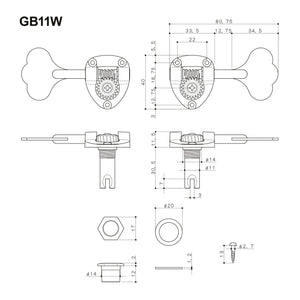 NEW Gotoh GB11W L2+R2 Bass Tuners Tuning Keys 20:1 w/ Hardware - 2x2 - CHROME