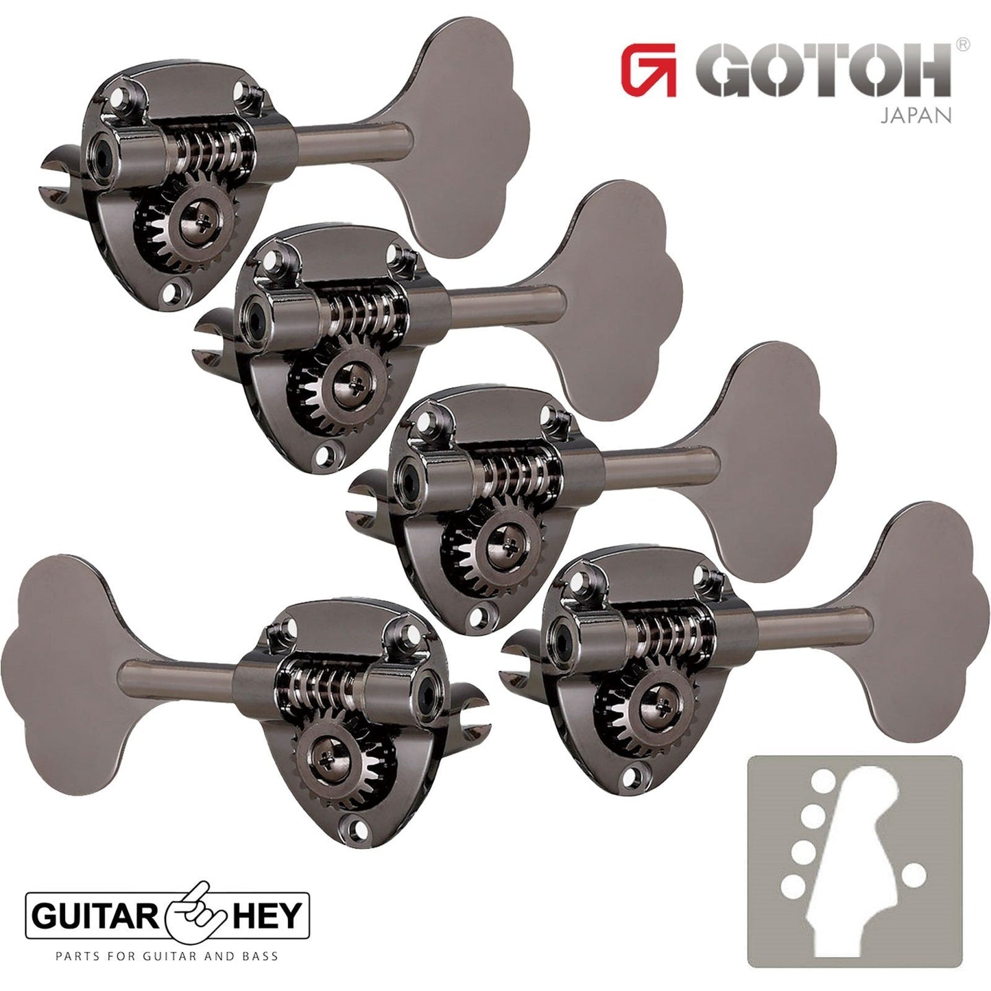 NEW Gotoh GB11W L4+R1 Bass Tuners Tuning Keys 20:1 w/ Hardware 4x1 - COSMO BLACK