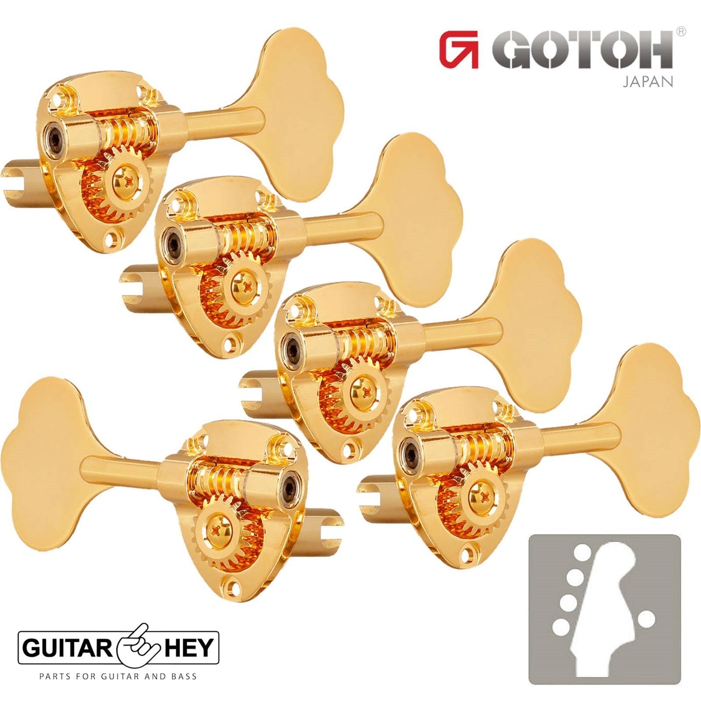 NEW Gotoh GB11W L4+R1 Bass Tuners Tuning Keys 20:1 w/ Hardware - 4x1 - GOLD