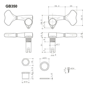 NEW Gotoh GB350 RES-O-LITE Aluminum Bass 6-String Tuning Keys L3+R3 COSMO BLACK