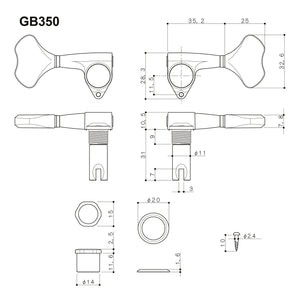 NEW Gotoh GB350 RES-O-LITE Aluminum Bass 5-String in Line Tuning Keys Set BLACK